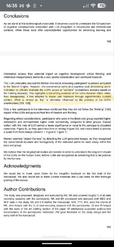 #misc There's always something more exciting to explore in our life. If not, we create new games with new rules. This is what we humans are really good at.Kosmyna, Nataliya, Eugene Hauptmann, Ye Tong Yuan, Jessica Situ, Xian-Hao Liao, Ashly Vivian Beresnitzky, Iris Braunstein, and Pattie Maes. 2025. “Your Brain on ChatGPT: Accumulation of Cognitive Debt When Using an AI Assistant for Essay Writing Task.” arXiv [Cs.AI]. arXiv. 