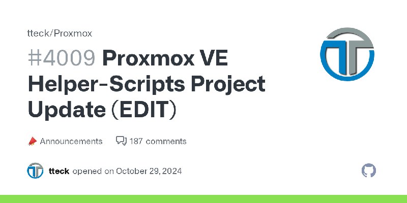 Proxmox VE Helper-Scripts Project Update (EDIT) · tteck Proxmox · Discussion #4009