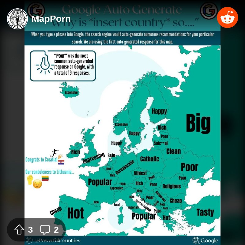 From the MapPorn community on Reddit: Did Google auto generate roast your country?