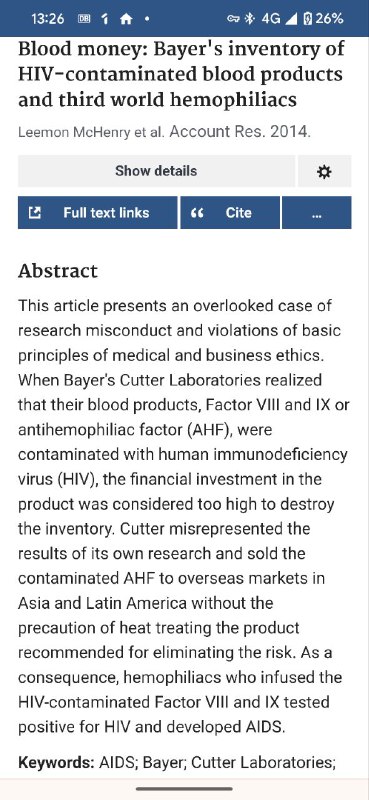 #miscBayer sold HIV contaminated blood products (while knowing that the products are contaminated) to Asia and LatAm and infected patients....
