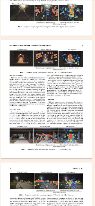 #misc Walking in the dark is different for women and men.Chaney, Robert A., Alyssa Baer, and L. Ida Tovar. 2023. “Gender-Based Heat Map Images of Campus Walking Settings: A Reflection of Lived Experience.” Violence and Gender, December. 